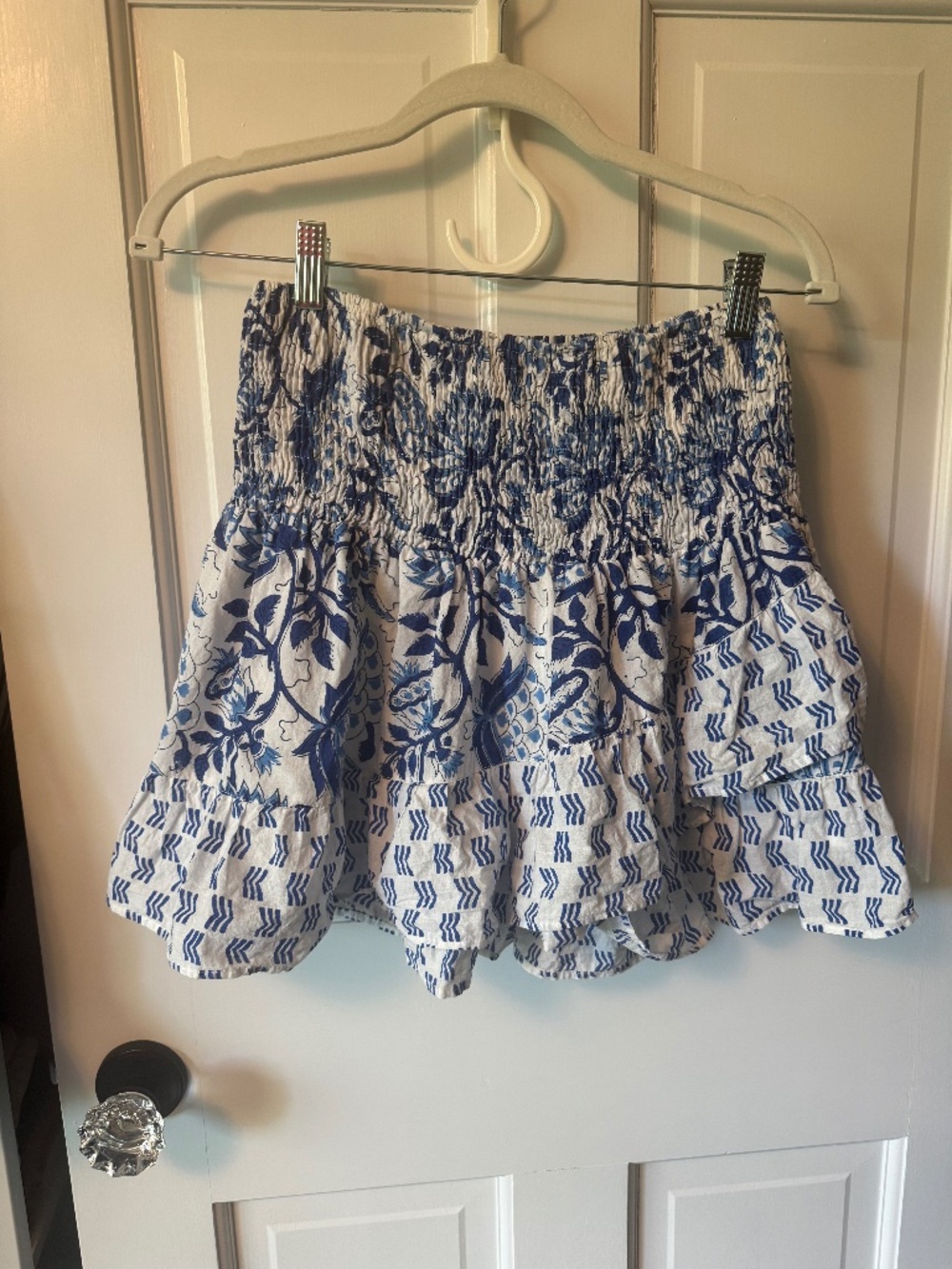 Madison Mathews royal blue and white mini skirt